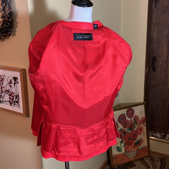 Linda Allan's ELLEN TRACY Size 14 Linen Blazer Textured monochromatic tomato red - Picture 10 of 16